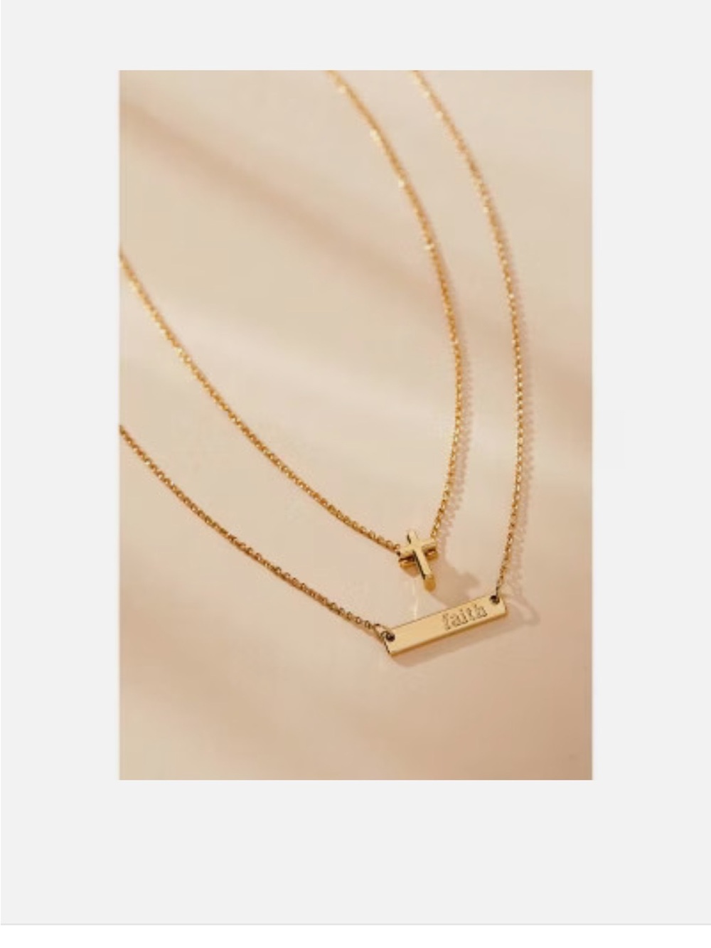 Tiny Tags 14K Gold Ion Plated Faith Bar and Cross Chain Necklace